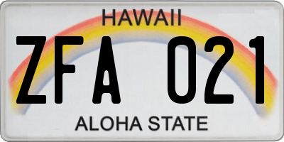 HI license plate ZFA021
