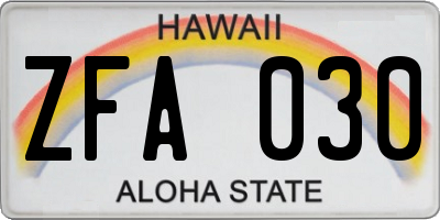 HI license plate ZFA030