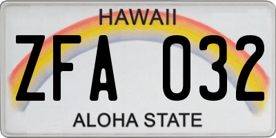 HI license plate ZFA032