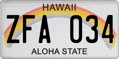 HI license plate ZFA034
