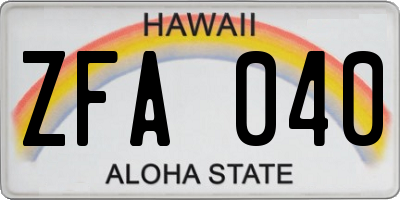 HI license plate ZFA040