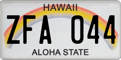 HI license plate ZFA044