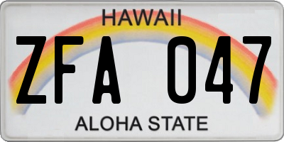 HI license plate ZFA047
