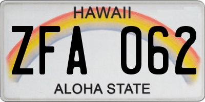 HI license plate ZFA062
