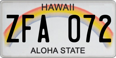 HI license plate ZFA072