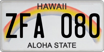 HI license plate ZFA080