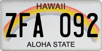 HI license plate ZFA092