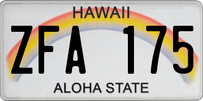 HI license plate ZFA175