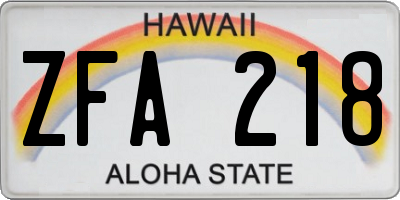 HI license plate ZFA218