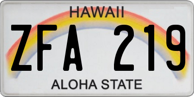 HI license plate ZFA219