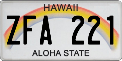 HI license plate ZFA221