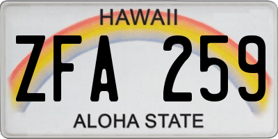 HI license plate ZFA259