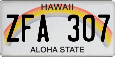 HI license plate ZFA307
