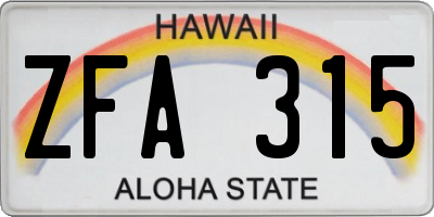 HI license plate ZFA315