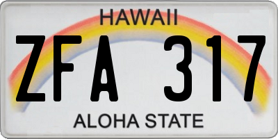 HI license plate ZFA317