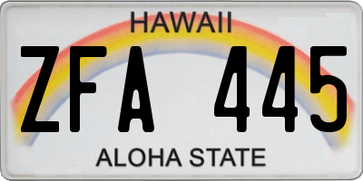 HI license plate ZFA445
