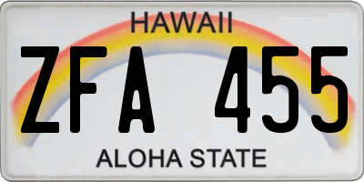 HI license plate ZFA455