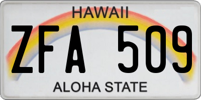 HI license plate ZFA509
