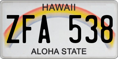 HI license plate ZFA538