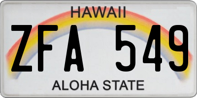 HI license plate ZFA549