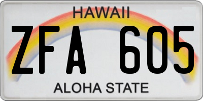 HI license plate ZFA605