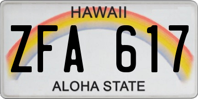 HI license plate ZFA617