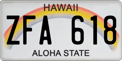 HI license plate ZFA618