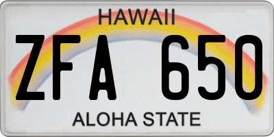HI license plate ZFA650