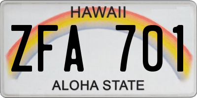 HI license plate ZFA701
