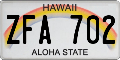 HI license plate ZFA702