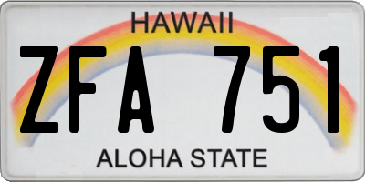 HI license plate ZFA751