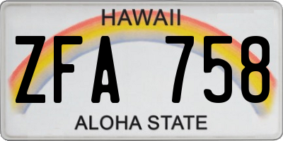 HI license plate ZFA758