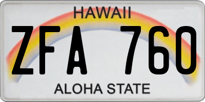 HI license plate ZFA760