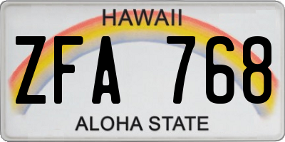 HI license plate ZFA768
