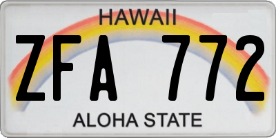 HI license plate ZFA772