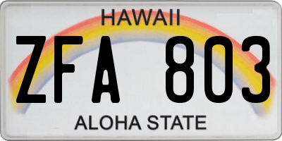 HI license plate ZFA803