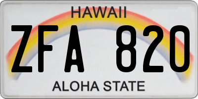 HI license plate ZFA820