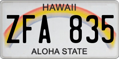 HI license plate ZFA835