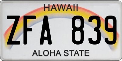 HI license plate ZFA839