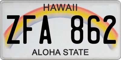 HI license plate ZFA862
