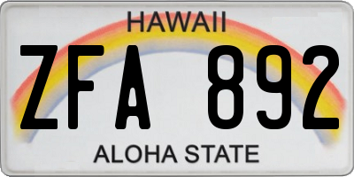 HI license plate ZFA892
