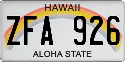HI license plate ZFA926