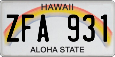 HI license plate ZFA931