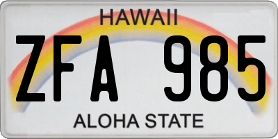 HI license plate ZFA985