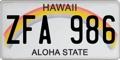 HI license plate ZFA986