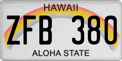 HI license plate ZFB380
