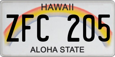HI license plate ZFC205