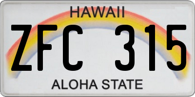 HI license plate ZFC315