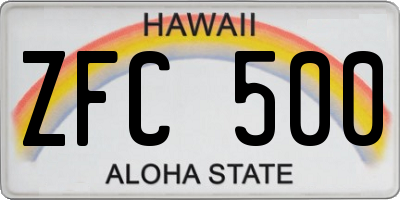 HI license plate ZFC500