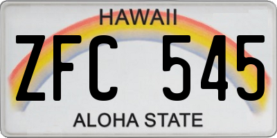 HI license plate ZFC545
